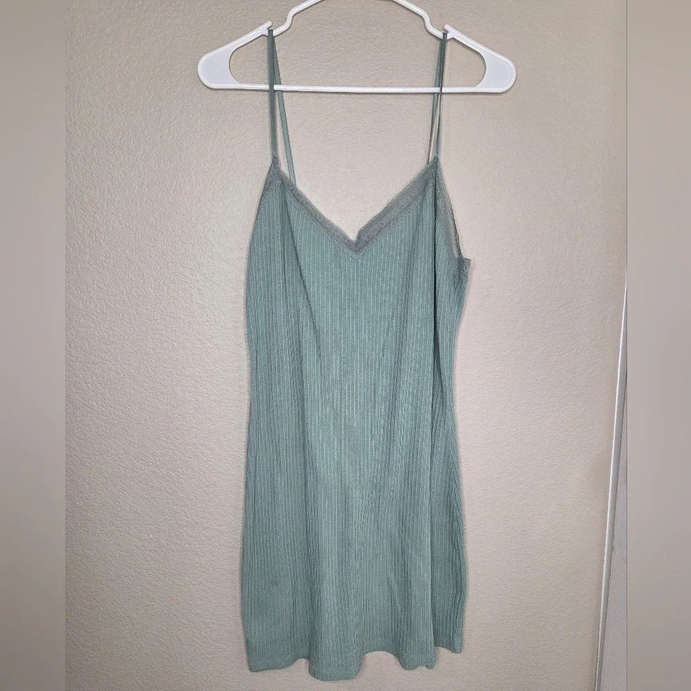 Victoria's Secret Light Sea Green Ribbed Lace Tank Top Sleepwear Nightgown Dress